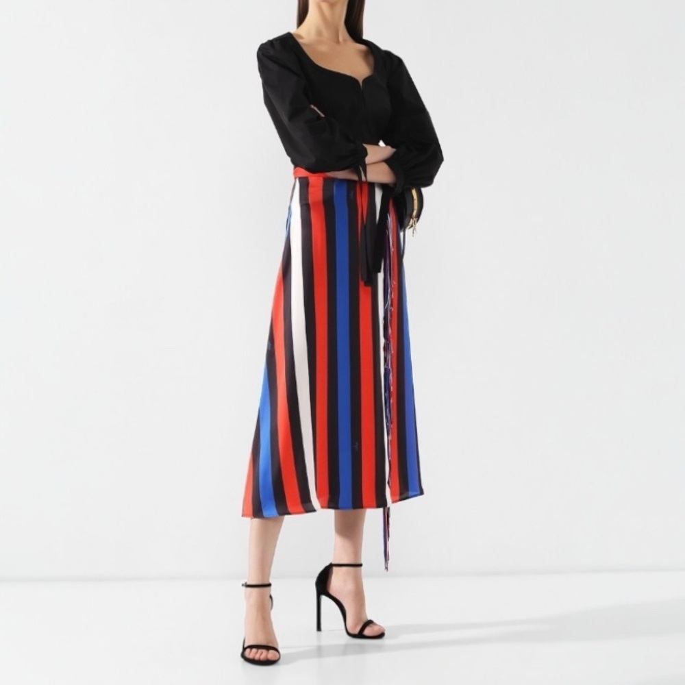 US 2 MSGM Stripe Fringed Midi Skirt NWT